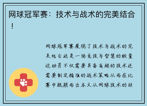 网球冠军赛：技术与战术的完美结合 !